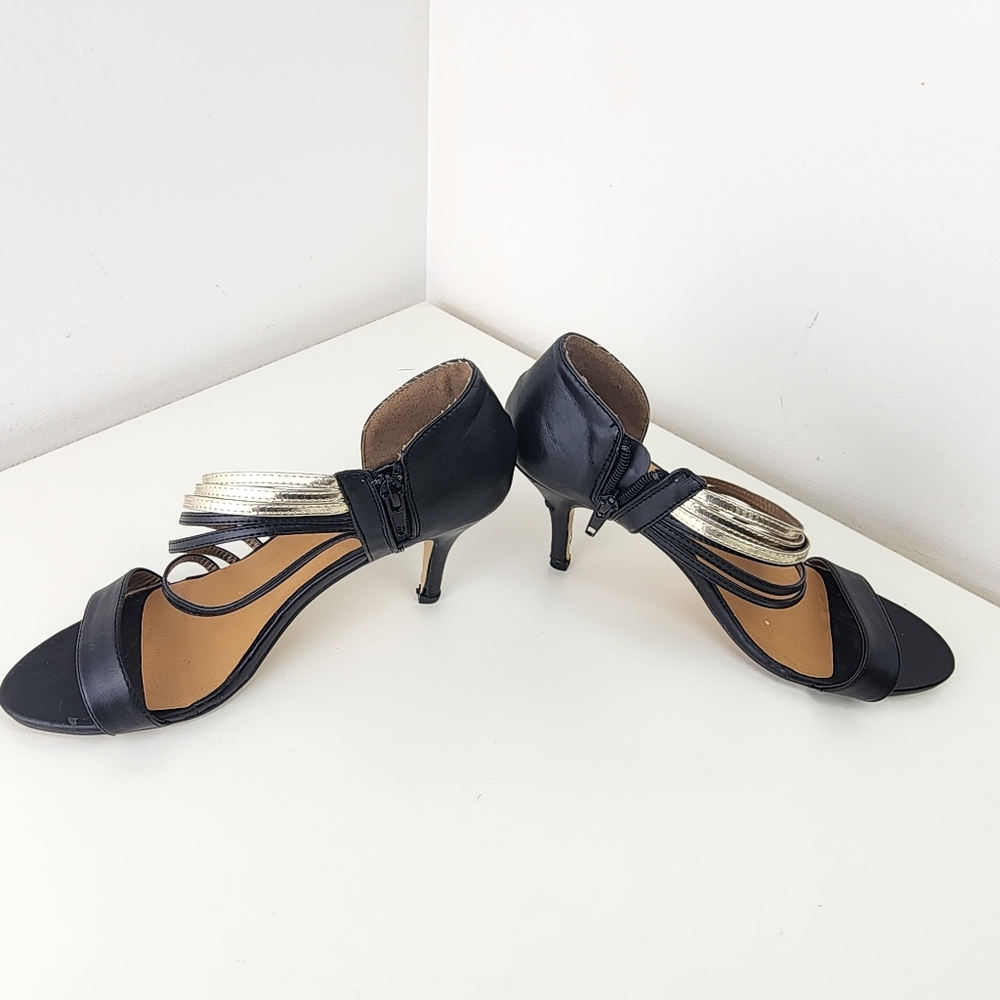 Verona Women Black and Gold Strappy Heels Size 38/8 - Picture 5 of 14
